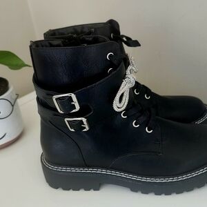 Black and Silver Boots with Buckle Straps